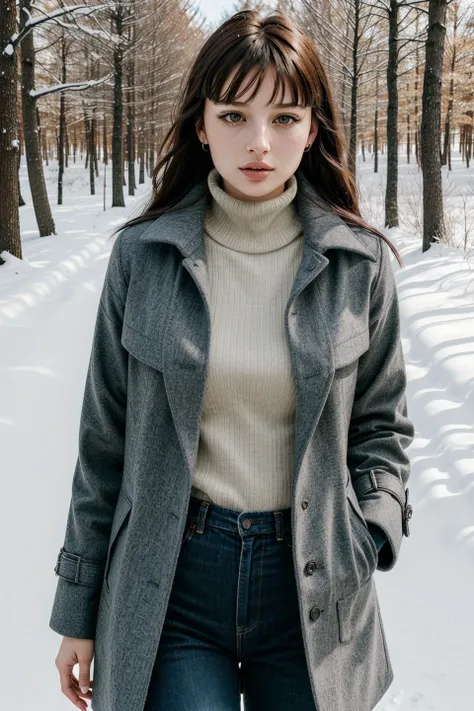 photo of (futuraalice14120v5:0.99), a woman, (((walking in a winter_forest))), (((snow))), modelshoot style, (extremely detailed CG unity 8k wallpaper), photo of the most beautiful artwork in the world, professional majestic (photography by Steve McCurry), 8k uhd, dslr, soft lighting, high quality, film grain, Fujifilm XT3 sharp focus, f 5.6, High Detail, Sharp focus, dramatic, (wearing a turtleneck sweater), (((wearing a winter_coat))), ((wearing jeans_pants)), (looking at viewer:1.2), (detailed pupils:1.3), (natural light), (((medium-long shot:1.2)))