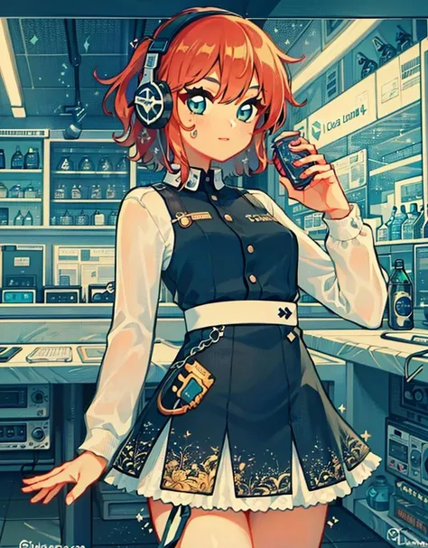 1girl, red hair, headphones, skirt, dress, soda,
(detailed ladscape:1.2), (dynamic_angle:1.2), (dynamic_pose:1.2),
(masterpiece:1.2), (best quality, highest quality), (ultra detailed), (8k, 4k, intricate), (cowboy shot:1), (highly detailed:1.2),(detailed face:1),(gradients),(ambient light:1.3),(cinematic composition:1.2),(perfect_anatomy:1.2),
<lora:Bobotae_Style:0.8>