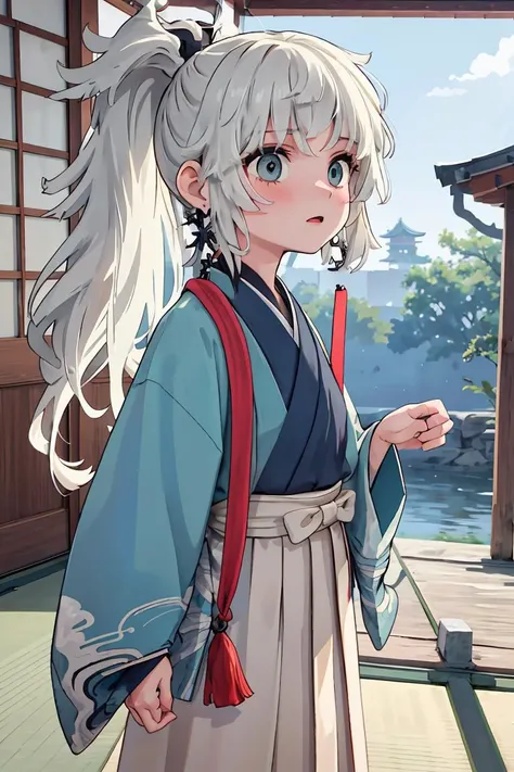 (masterpiece, best quality), 1girl, <lora:yuishousetsu-nvwls-v1:1> yuishousetsu, ponytail, japanese clothes, white skirt, tassel earrings