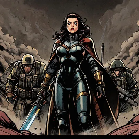 (((Stunning hijab woman) wearing ((very expensive fashion clothes)))), that she need OF to buy them, is ready to fight the oppression and patriarchy, some ((armed policemen and military men) are in the background and fire explosions everything)