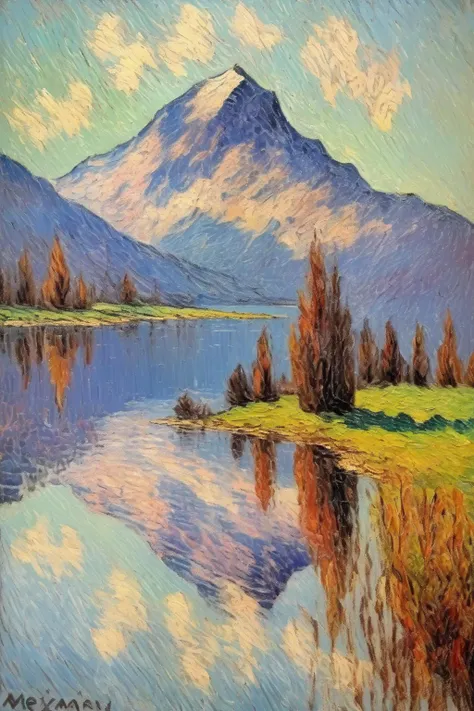 <lora:Maxime Maufra Style:1>Maxime Maufra Style - Majestic mountain range reflecting on a serene lake