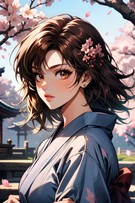 ((ultra detailed, masterpiece, absurdres))
 <lora:TKAsuka:0.8>
TKAsuka, 1girl, brown hair, brown eyes, yukata, japan, cherry blossoms, hair ornament