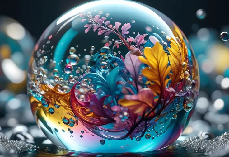 masterpiece, best quality, 8k, professional , by famous artist , trending on artstation, intricated details, detailed,   realsitic, boekh , photorealistic,  dark shadows, natural light, dramatic,  source realistic, Colorful, abstract patterns in a soap bubble