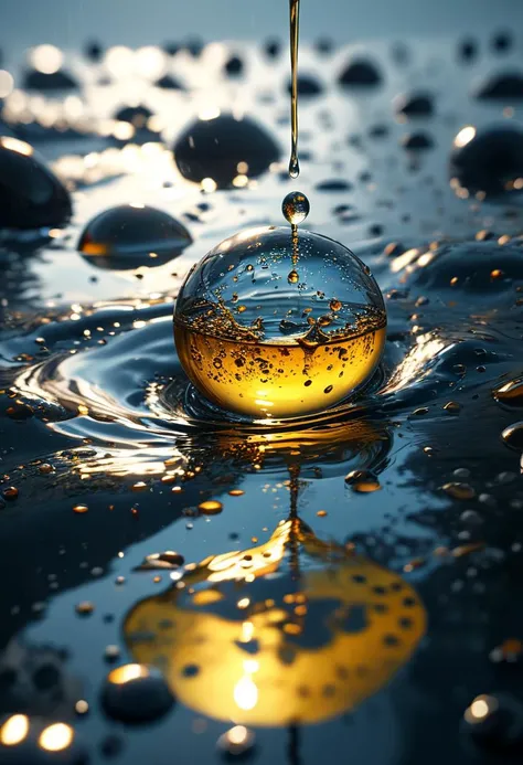 masterpiece, best quality, 8k, professional , by famous artist , trending on artstation, intricated details, detailed, realsitic, boekh , photorealistic, dark shadows, natural light, dramatic, source realistic, Tiny drops of oil or ink suspended in water