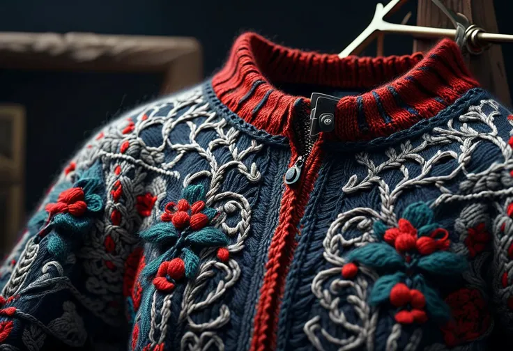 masterpiece, best quality, 8k, professional , by famous artist , trending on artstation, intricated details, detailed,   realsitic, boekh , photorealistic,  dark shadows, natural light, dramatic,  source realistic, Texture and pattern of a knitted sweater