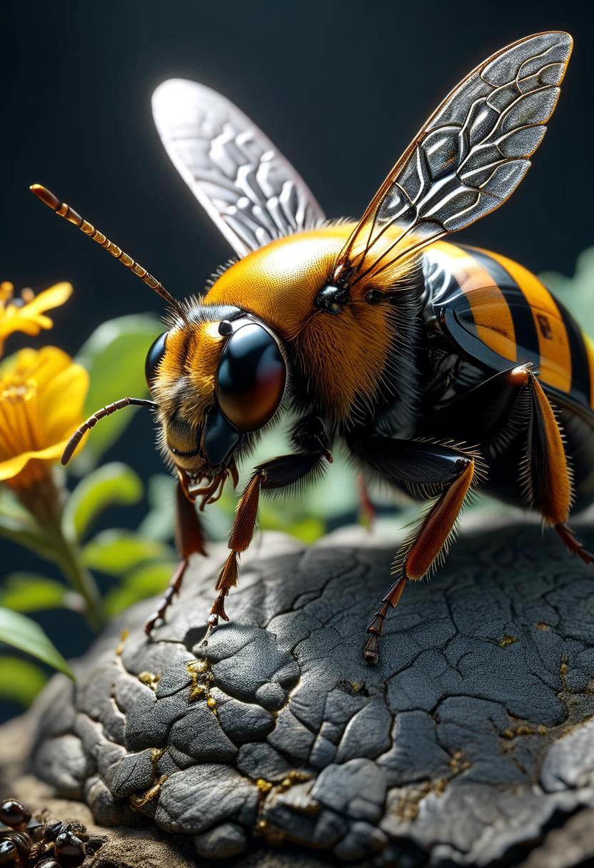 masterpiece, best quality, 8k, professional , by famous artist , trending on artstation, intricated details, detailed, realsitic, boekh , photorealistic, dark shadows, natural light, dramatic, source realistic, Insects: Capture the intricate details of insects such as bees, butterflies, and beetles. Be sure to photograph them in a way that respects their natural habitats and well-being.