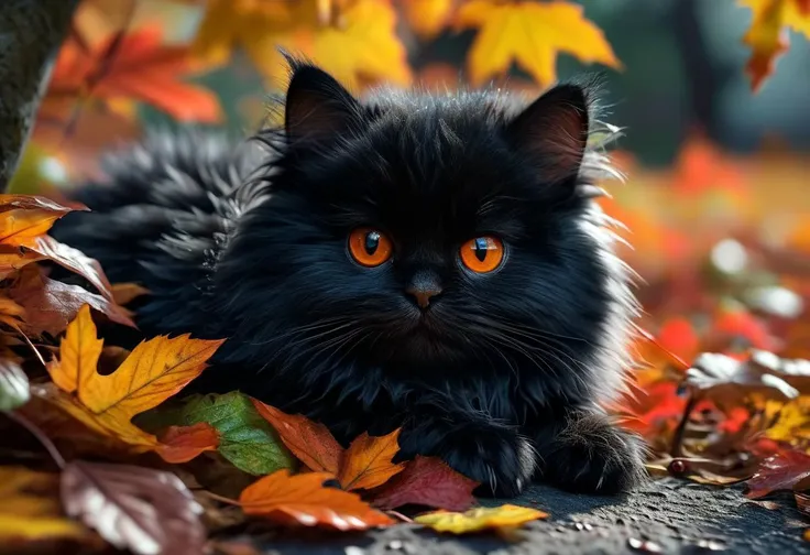 super cute black fluffy oposum, lovely , lie on leafs, vivid colors, colorfull, autumn ,source_realsitic, realistic, photorealisitc, masterpiece , best quality, BREAK, perfect detailed face, intricated skin, realistic, extremely detailed,, dark shadows,, hard light hard shadows, , shallow depth of field, vignette, highly detailed, 8k, best quality, dark, rim lights, cinematic shadows, ultra sahrp, ultra clear , score_9, score_8_up, score_7_up, <lora:detailed_notrigger:1> dark shadows