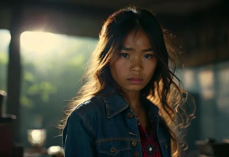 ((raw photo)), cinematic film still ((Aerial View extreme distance shot)) ,  photo of dangerous young girl from thailand,  sad with pistol   and plaid skirt, chambray shirt, and ankle boots    , small breasts, perfect detailed face, intricated skin,   realistic, ((photorealistic)) rim lights, dark shadows, cinematic scene , movie shoot  , dark, zPDXL <lora:add-detail-xl:1>  , (((very long hair))), face in the shadow, defined muscles, extremely detailed, glass reflection, dark shadows, detailed hands, (realistic fingers:1.3), hard light hard shadows, ,vellus,subcutaneous veins,, shallow depth of field, vignette, highly detailed, high budget Hollywood film, cinemascope, moody, epic, gorgeous, expolsions in background
