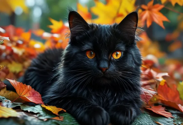 super cute black  fluffy cat, lovely , lie on leafs, vivid colors, colorfull, autumn ,source_realsitic, realistic, photorealisitc,  masterpiece , best quality,  BREAK, perfect detailed face, intricated skin,   realistic,  extremely detailed,, dark shadows,, hard light hard shadows, , shallow depth of field, vignette, highly detailed, 8k, best quality, dark, rim lights, cinematic shadows, ultra sahrp, ultra clear ,  score_9, score_8_up, score_7_up,    <lora:detailed_notrigger:1> dark shadows