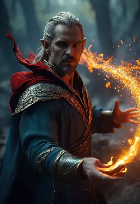 ((cinemtic shoot)) ((fantasy)) , ((rpg)), ((focus on character)), photo of 1 man with Extended Goatee and Wispy bangs hairsytle from imperials , as elementalist- wizard casting large arena elemental spell ((fire , red, orange magic)), body saturated with elemental magic, colored body, color magic splash, magic effects, magic everywhere ((cinematic magic splash effects)), colorfull magic, , sad BREAK, perfect detailed face, intricated skin, realistic, ((photorealistic)) rim lights, dark shadows, cinematic scene , movie shoot , dark, , defined muscles, extremely detailed, glass reflection, dark shadows, hard light hard shadows, ,vellus,subcutaneous veins,, shallow depth of field, vignette, highly detailed, high budget Hollywood film, cinemascope, moody, epic, gorgeous, detailed background , ((darkfull )) , detailed realistic toes