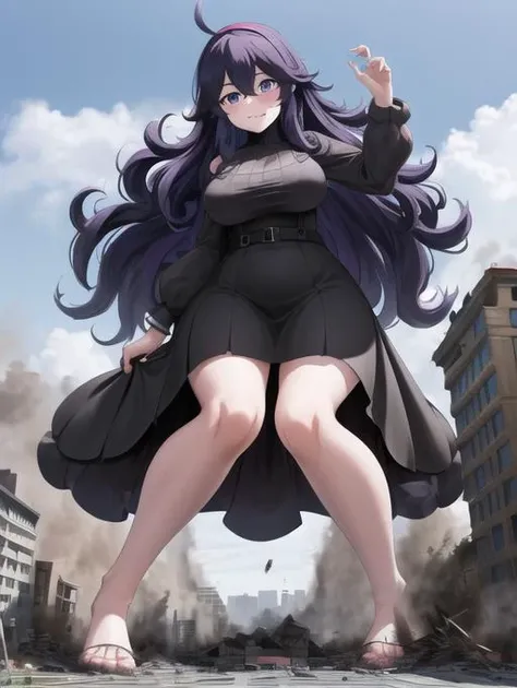 masterpiece, best quality, highres, aahex, hex maniac \(pokemon\), long hair, ahoge, purple hairband, purple eyes, @_@, large breasts, long dress, black dress, long sleeves, wavy mouth, <lora:hex_maniac_v1:0.7>
nsfw, full body, ((best quality)), ((highly detailed)), masterpiece, ((official art)), (detailed eyes, deep eyes), (1girl:1.33, solo), full body, narrow eyes, symmetrical eyes, symmetrical face, perfect arms, perfect hands, perfect face, perfect legs, perfect feet,
<lora:more_details:0.7>,
ground view, from below, groundview:1.5, low angle,
full body shot, zoomed out, distant view, perfect arms, perfect hands, perfect face, perfect legs, perfect thighs, perfect feet
ground view, from below, groundview, low angle, leaning forward, hands on buildings, looming, perspective, looking down, looking at the ground
walking, destroying buildings, looming, perspective , looking down, looking at the ground
looking down:1.5, looking at the ground, unamused <lora:giantess:1>, blue sky, city, giantess, gts, giantess destroying a city, destruction, rampage, huge craters, ravines, cracks in the ground, earthquake, smoke, fire, destroyed city, ruins, rubble, debris, crumbling, destroyed buildings, knocked over buildings, crumbling buildings, falling buildings, rampage in the city, destruction in the city,