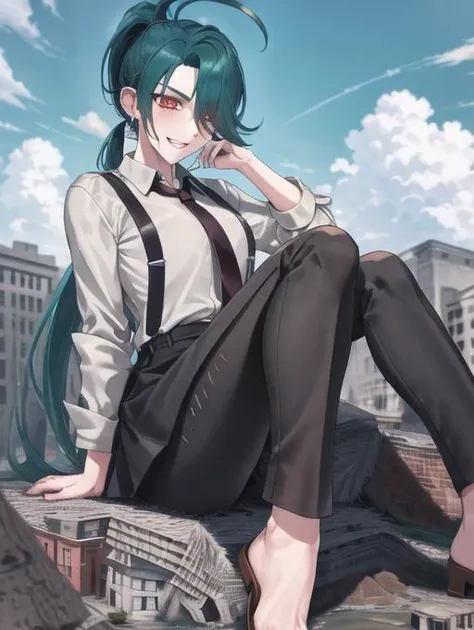 beautiful, masterpiece, best quality, extremely detailed face, perfect lighting, 1girl, solo, <lora:PokeRika:0.7>, hair over one eye, ponytail, collared shirt, eyelashes, black pants:1.5, suspenders, necktie, earrings, BREAK evil grin, narrow eyes, BREAK
full body, narrow eyes, symmetrical eyes, symmetrical face, perfect arms, perfect hands, perfect face, perfect legs, perfect feet, <lora:more_details:0.2>, sharp eyes, detailed eyes, symmetrical eyes, symmetrical face
evil grin, ((best quality)), ((highly detailed)), masterpiece, ((official art)), (detailed eyes, deep eyes), (1girl:1.33, solo), full body, evil grin, narrow eyes, looking down, symmetrical eyes, symmetrical face
looking down:1.5, looking at the ground, <lora:giantess:1>, blue sky, sitting, city, giga giantess, gts, giantess laying on a cityscape, destruction, rampage, huge craters, ravines, cracks in the ground, earthquake, smoke, fire, destroyed cityscape, ruins, rubble, debris, crumbling, destroyed buildings, knocked over buildings, toppled skyscrapers, crumbling buildings, falling buildings, rampage in the city, destruction in the city destroyed cityscape