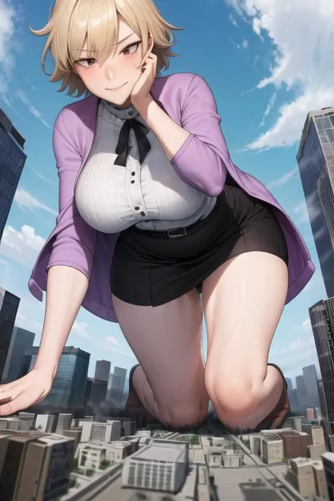 ((best quality)), ((highly detailed)), masterpiece, absurdres, (detailed eyes, deep eyes), (1girl), <lora:MitsukiMHA:1>, MitsukiMHA, red eyes, short blonde hair, smiling, purple cardigan, white shirt, black skirt, breasts, milf, mature woman, <lora:MitsukiMHA_COS:0.7>
zoomed out, distant view,
perfect arms, perfect hands, perfect face, perfect legs, perfect thighs, perfect feet ground view, from below, groundview, low angle, walking, destroying buildings,, looming, perspective , looking down, looking at the ground
ground view, from below, groundview, low angle, crawling, on all fours, all fours, hands on the ground, looming, perspective , looking down, looking at the ground looking down:1.5, looking at the ground, unamused <lora:giantess:1>, blue sky, lying on side, city, giga giantess, gts, giantess destroying a cityscape, destruction, rampage, huge craters, ravines, cracks in the ground, earthquake, smoke, fire, destroyed city, ruins, rubble, debris, crumbling, destroyed buildings, knocked over buildings, toppled skyscrapers, crumbling buildings, falling buildings, rampage in the city, destruction in the city destroyed cityscape