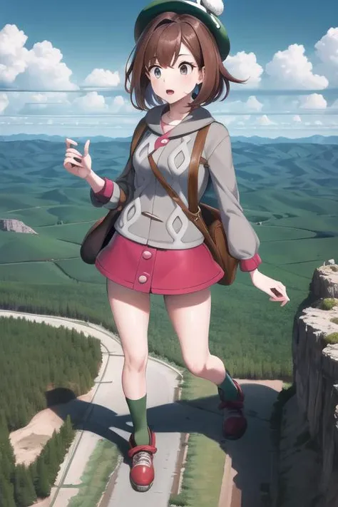 masterpiece, best quality, highres, gloria1, 1girl, gloria \(pokemon\), brown hair, solo, backpack, brown eyes, tam o' shanter, grey cardigan, pink dress, short hair, green socks, socks, brown bag, bob cut, bangs, long sleeves, collared dress, <lora:gloria_(pokemon)_v1:0.6>,
masterpiece, best quality, <lora:giantess:1>, mountain range
destruction, craters
GTSGiga, size difference, giga giantess, 1girl, solo, giga giantess walking between mountains, giga giantess looming over mountains, legs spread:1.5, , blue sky, looking down, outdoors, (gts:1.2), (in distance:1.2), standing, highres, detailed eyes, perfect eyes, beautiful eyes, perfect face, distant view, full body
BREAK (16k, highres, high quality, masterpiece, ultra detailed, perfect lighting:1.1), 1girl,