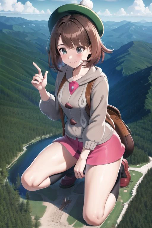 masterpiece, best quality, highres, gloria1, 1girl, gloria \(pokemon\), brown hair, solo, backpack, brown eyes, tam o' shanter, grey cardigan, pink dress, short hair, green socks, socks, brown bag, bob cut, bangs, long sleeves, collared dress, <lora:gloria_(pokemon)_v1:0.6>,
masterpiece, best quality, <lora:giantess:1>, country
GTSGiga, size difference, giga giantess, 1girl, solo, giga giantess kneeling over a mountain:1.5, giga giantess looming over a tiny mountain, blue sky, looking down, outdoors, (gts:1.2), landscape, (in distance:1.2), standing, highres, detailed eyes, perfect eyes, beautiful eyes, perfect face, distant view, full body
BREAK (16k, highres, high quality, masterpiece, ultra detailed, perfect lighting:1.1), 1girl,