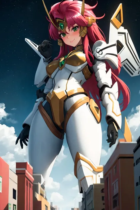 16k, highres, masterpiece, best quality, 
cinematic film still giantess over the urban city, mecha musume, over buildings, nose blush, smile, fighting stance, straight-on, (leaning back:1.2),  
(from below, from the ground:1.2), (fisheye, perspective:1.1), looking ahead, outdoors,
BREAK
valsione r, long hair, red hair, green eyes, large breasts,  mechanical parts, mecha armor, shoulder plates, robot, mechnical wings, <lora:Kizuki - Super Robot Wars - Valsione R:0.9> <lora:macro-10:0.8>,  . shallow depth of field, vignette, highly detailed, high budget, bokeh, cinemascope, moody, epic, gorgeous,
film grain, grainy,