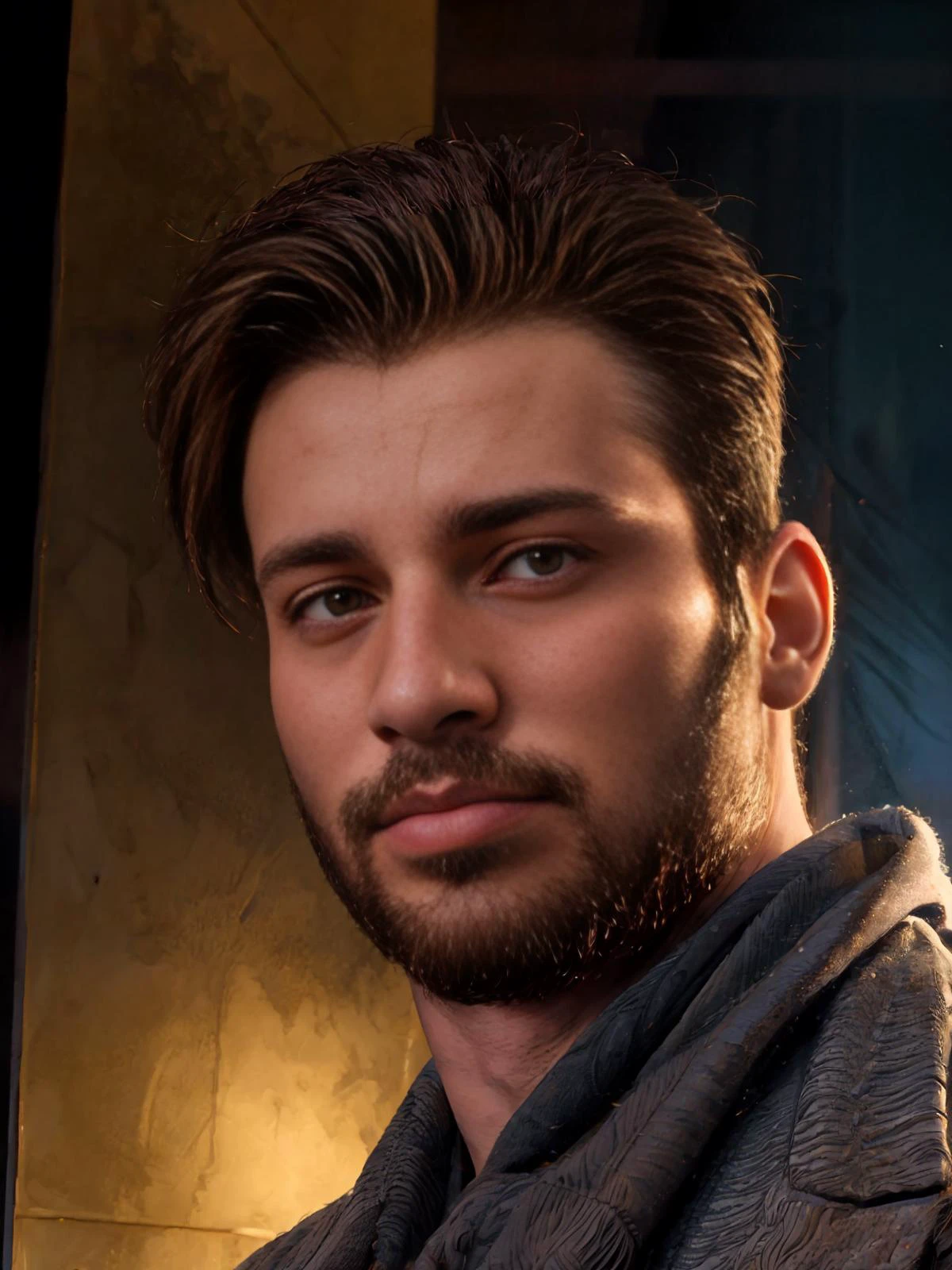 32K, Masterpiece, cinematic lighting, perfect shading, art station enhanced, visually arresting photograph of <lora:jarekwv1:0.95> jarekw, finely maintained beard, close up, glamour shot,