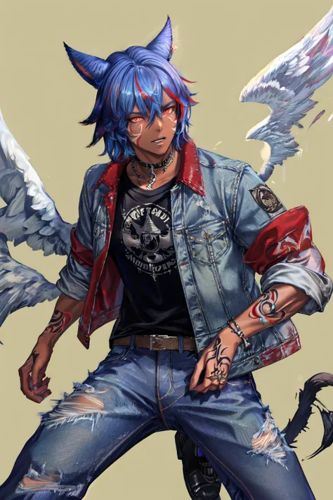 FFXIV Male Miqo'te, <lora:Miq_Lora-NAI:0.5> HellaineDark, blue hair, BadBoyVibes-GenderFree