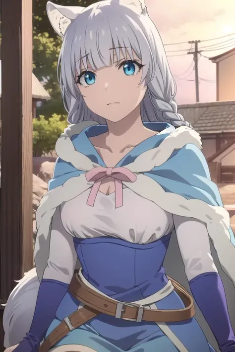 kemonoshigure, <lora:kemono shigure s1-lora-nochekaiser:1>,
shigure, long hair, blue eyes, animal ears, braid, grey hair, animal ear fluff, wolf ears, wolf tail, wolf girl, tail,
BREAK skirt, cape, blue skirt, capelet, skirt, thighhighs, white thighhighs,
BREAK outdoors, forest,
BREAK looking at viewer, (cowboy shot:1.5), dynamic pose,
BREAK <lyco:GoodHands-beta2:1>, (masterpiece:1.2), best quality, high resolution, unity 8k wallpaper, (illustration:0.8), (beautiful detailed eyes:1.6), extremely detailed face, perfect lighting, extremely detailed CG, (perfect hands, perfect anatomy),