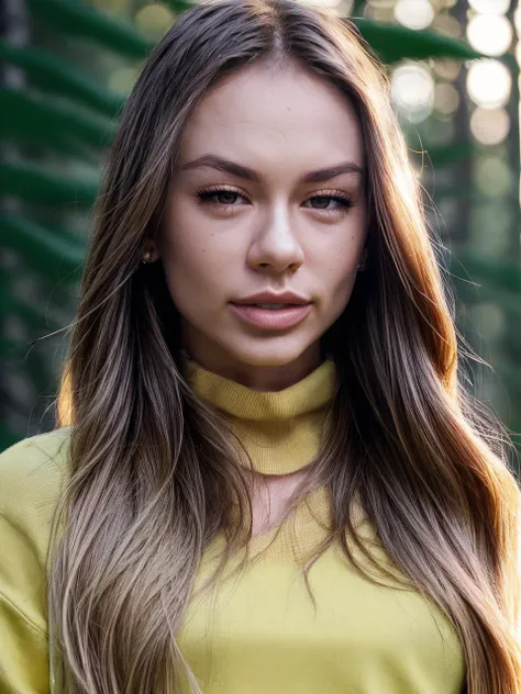 a photo of naoswa, a woman with long blonde flowing hair, (wearing a yellow turtleneck jumper), in a lush_forest, (focus on face:1.2), (masterpiece:1.2), (photorealistic:1.2), (bokeh), (best quality), (detailed skin:1.2), (intricate details), (8k), (HDR), (cinematic lighting), (sharp focus), (close-up:1.2),  <lora:lit:0.3> ,<lora:epiNoiseoffset_v2:0.8>,  <lora:add_detail:1>
