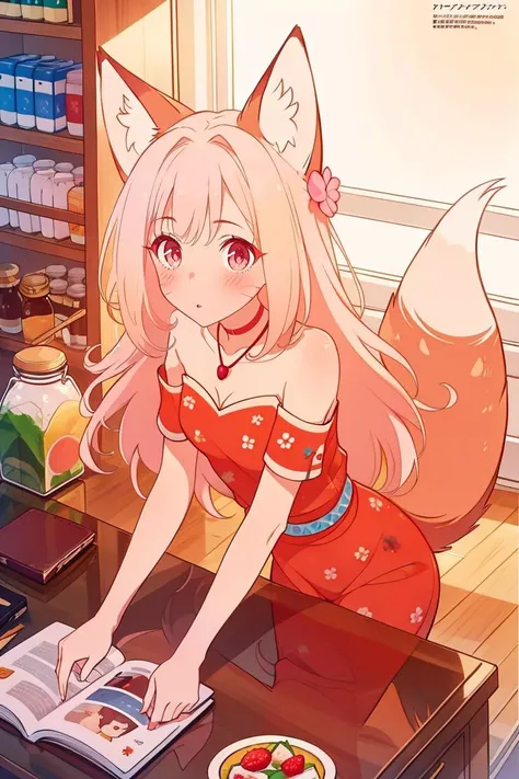 best quality, masterpiece, highres,
megami magazine, cute 1girl shrunken, minigirl, smaller than strawberry, in container, jam jar, on desk, o_o, from above,
<lora:madamai-15:0.5>, 1girl, animal ears, bare shoulders, facial mark, fox ears, fox girl, (fox tail:1.2), jewelry, long hair, madamai, pink hair, solo, (tail:1.2), whisker markings, 1girl, solo