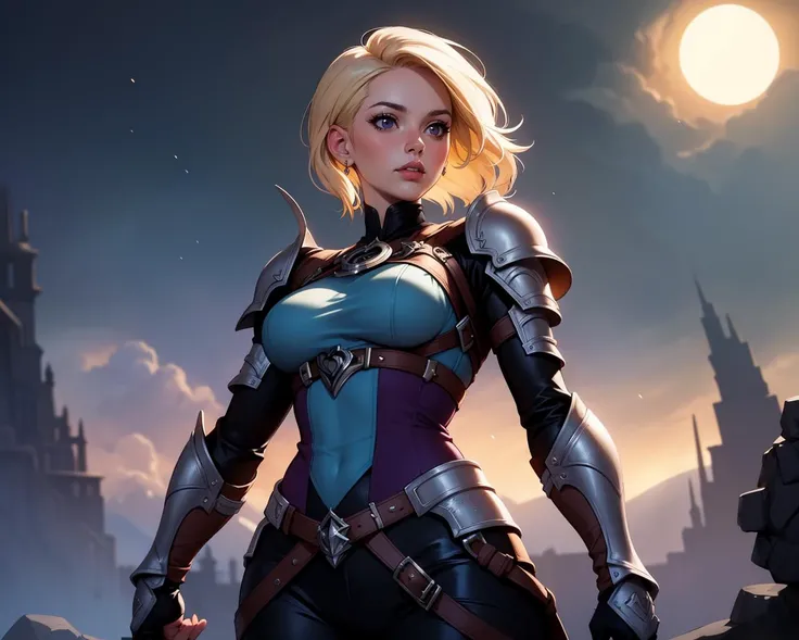 ethereal fantasy concept art of 1girl, solo, beautiful adult woman, Char_ffxiv-MinfiliaWardebyAlie, high quality, lips apart, platinum blonde hair, best quality, highres, high detail, from below,atmospheric lighting, fantasy concept art of an Eclipse Knight, Imperial Purple ethereal armor with blacklight cosmic motifs, wielding a sword emanating darkness and light, mystic forest background, dynamic lighting, 8k resolution, highly detailed, (art by studio ghibli:1.1, art by CLAMP:1.1) . magnificent, celestial, ethereal, painterly, epic, majestic, magical, fantasy art, cover art, dreamy