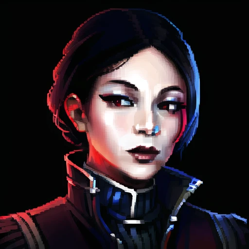 , (masterpiece:1.3), ((best_quality)), (absurdres), 1girl, portrait, simple_background, black_background, <lora:starsector portraits original:0.6> , vampire