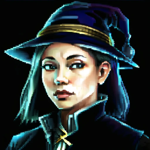 , (masterpiece:1.3), ((best_quality)), (absurdres), 1girl, portrait, simple_background, black_background, <lora:starsector portraits original:0.6> , witch