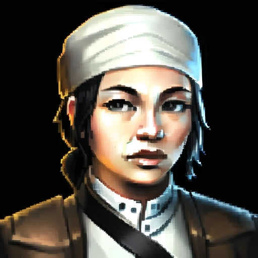 , (masterpiece:1.3), ((best_quality)), (absurdres), 1girl, portrait, simple_background, black_background, <lora:starsector portraits original:0.6> , white_headwear,