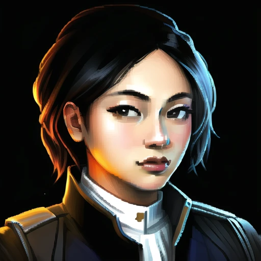 , (masterpiece:1.3), ((best_quality)), (absurdres), 1girl, portrait, simple_background, black_background, <lora:starsector portraits original:0.5>