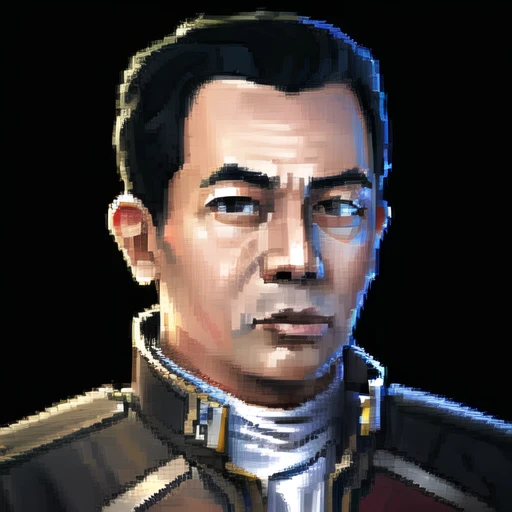 , (masterpiece:1.3), ((best_quality)), (absurdres), 1boy, portrait, simple_background, black_background, <lora:starsector portraits original:0.6>
