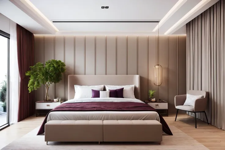 interior design, bed room, Chinese style, no humans, plant, bed, indoors, scenery, curtains, window, lamp, potted plant, clock, bedroom, pillow, couch, chair, ceiling light, on bed, table<lora:ä¸­å¼å§å®¤-2:0.6>,