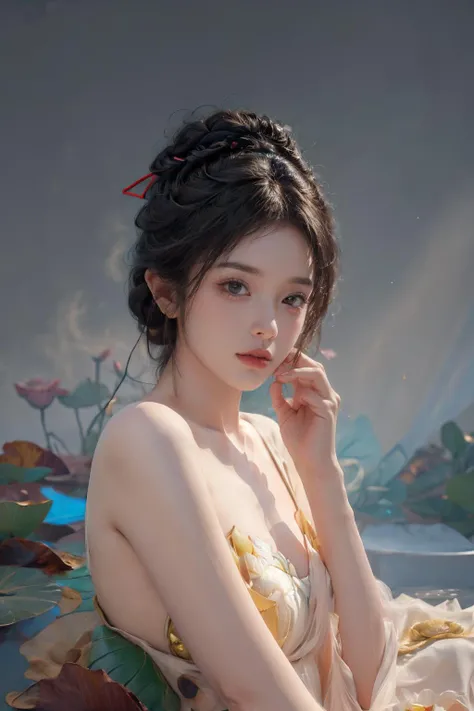 ((tullece:1.4)),((nude:1)),(boobs naked:0.65),((nipples:0.85)),masterpiece,best quality,1girl,solo,sexy pose,pensive woman,curled hairdo,pale skin,minimal makeup,tender smile,dainty neckline,nostalgic atmosphere,still life,((nude:1)),(boobs naked:0.65),((nipples:0.85))<lora:MengX girl_Mix_V40:1>,duobaca <lora:duobaca:1>, (((lotus leaf:1.3))), <lora:more_details:0.55>,(effect lighting),<lora:anxiang:0.55:MIDD>