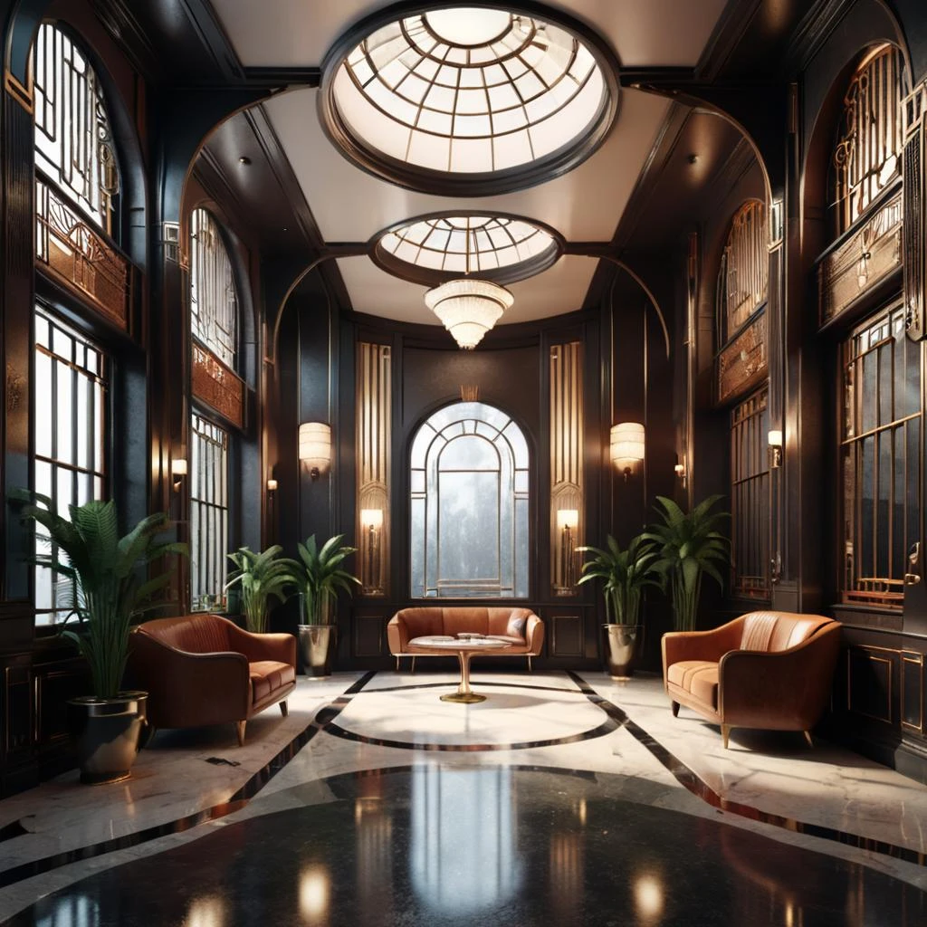 3d render art deco building interior