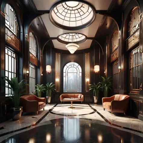 3d render art deco building interior