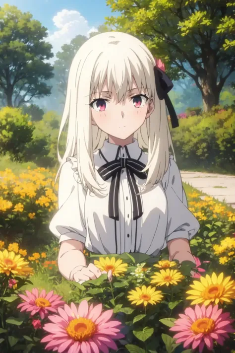 masterpiece, best quality, <lora:ufu:0.8>, anime screencap, anime coloring, 1girl, beautiful flowers,