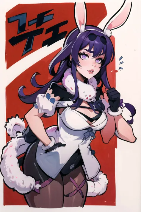 Highly detailed, High Quality, Masterpiece, beautiful, PekoraOutfit, hairband, fake rabbit ears, fur-trim, <lora:PekoraOutfit:1>, solo, Kafka, purple eyes, <lora:Char_HonkaiStarRail_Kafka:0.8>, (sketch:0.2), line-art, (traditional media:0.9), western comics (style), <lora:Style_Reiq:0.8>