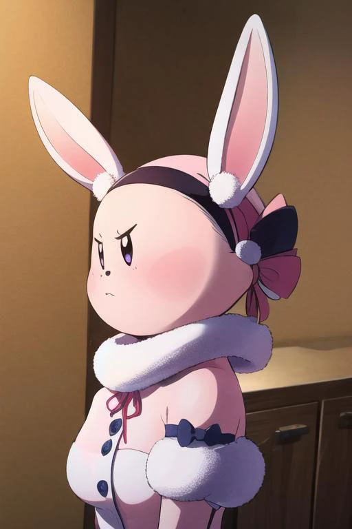 Highly detailed, High Quality, Masterpiece, beautiful, PekoraOutfit, hairband, fake rabbit ears, fur-trim, <lora:PekoraOutfit:0.8>, solo, Kirby, <lora:Char_Kirby_Kirby:0.8>