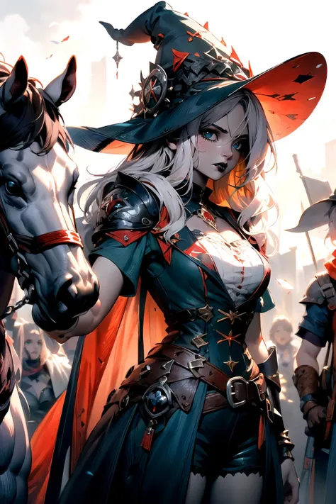 (masterpiece), (best quality:1.2), absurdres, [:intricate details:5], solo, ((beautiful detailed eyes)), (detailed light), (1girl:1.4), young girl, (cowboy shot), voluptuous white hair, cute face, beautiful detailed face, serious, determined face, looking to the side, pale skin, slim build, detailed hands, (gothic style:1.6), medieval clothing, (warrior, plate armour), tiara, hair fluttering in the wind, cloak, heroic pose, movement, <lora:fantasy_20230707233406:0.9>, outdoors, (battlefield:1.4), defeated enemies, (medieval army on the background:1.3), (random knights in armour, dirt and blood on the face), the height of the battle, warriors fight in the background, gloomy style, barbarians, chaotic, action, tension, stunning, awe-inspiring, (Style-Renaissance:0.4), sketch, (priscm;blue:1.5), (priscm;red:1.8), (priscm;green:1.5), intense shadows, <lora:stylized_3dcg_v4-epoch:0.3> <lora:epiNoiseoffset_v2:0.2> <lora:hiqcg_body_epoch:0.2>