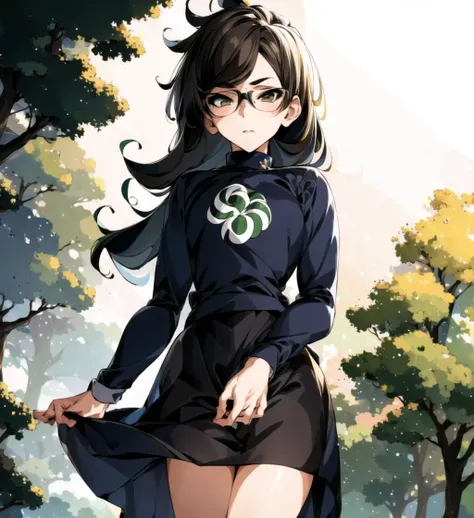 masterpiece, great quality, 1girl, Jade Harley, long sleeves, skirt, outside, standing, looking at viewer