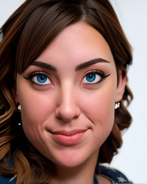 frontal symetrical 3d render of <lora:J3mm45G:1>, focus on face, brown hair, detailed face, intricate, sharp focus, soft lighting, vibrant colors, masterpiece, detailed face, beautiful, looking at viewer, upper body, detailed eyes, pore level details, advertising studio lights, frontal led light ring, smooth shadows, bokeh background, Hyper Realistic Photography, Hyperdetail, UHD, Color Correction, HDR, color grading, hyper realistic (white background), <lora:3DMM_V12:1>