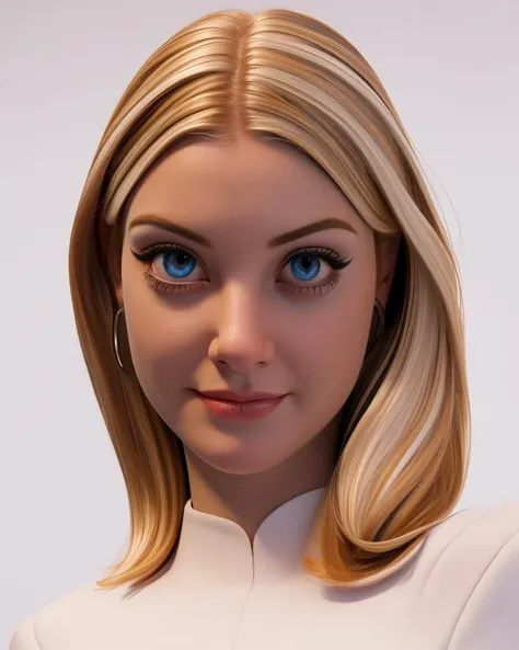 frontal symetrical 3d render of <lora:T1ff4nyT33n:1>, focus on face, blonde hair, detailed face, intricate, sharp focus, soft lighting, vibrant colors, masterpiece, detailed face, beautiful, looking at viewer, upper body, detailed eyes, pore level details, advertising studio lights, frontal led light ring, smooth shadows, bokeh background, Hyper Realistic Photography, Hyperdetail, UHD, Color Correction, HDR, color grading, hyper realistic (white background), <lora:3DMM_V12:1>