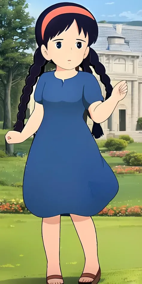 (best-lifelike-realistic-lookalike, best-photo-lookalike, FullHD) 1girl <lora:Sheeta002:1> Sheeta, 1girl, hairband, braids, blue-dress, outdoors