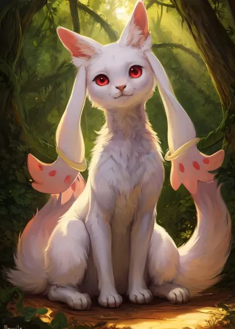 <lora:S1-Kyubey:0.85>,
uploaded on e621, ((by Harriet Backer, by Foxovh, by Reylia Slaby, by Fernand Khnopff)),
solo (((wildlife feral))) (((Kyubey))) with ((white and pink body)) and ((clear red eyes)), BREAK, and (((long white ears))),
((half-length portrait)), (((nude))),
(detailed feral Kyubey), (detailed lighting), ((detailed wet fur)), BREAK,
(((sitting at forest with vine on sunrise))),
(cinematic lighting), ((detailed background)), ((depth of field)), (half body shadow), ((sunlight)),
(looking away), (low-angle view), ((three-quarter view)),
[backlighting], [detailed ambient light], [gray natural lighting], [ambient light on the belly],
[realistic proportions], [explicit content, adult, nsfw], [sharp focus], (questionable content), (shaded), (hi res), ((masterpiece))