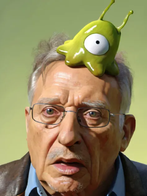An elderly man is staring blankly into the air while being brain controlled by a brain slug <lora:SDXL-BrainSlug-Lora:1>, Very detailed, clean, high quality, sharp image, Saturno Butto