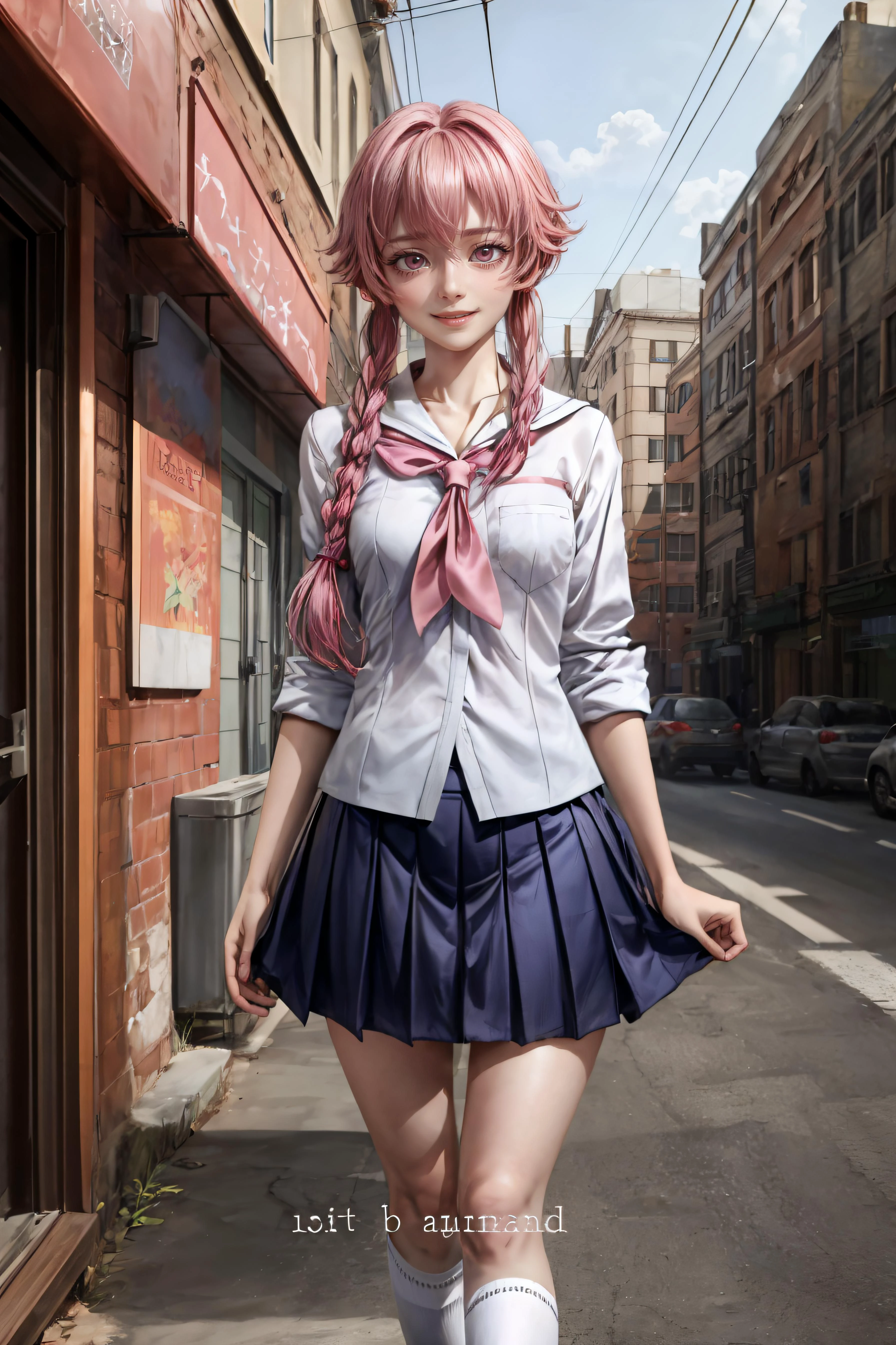 (masterpece:1.3),(best quality:1.3), 1girl, <lora:yunov2-more:0.8>yuno, school uniform, blue shirt, blue skirt, knee socks, loafers, white cardigan, crazy smile, <lora:VisualNovelLORA:0.8> Visual Novel, dialogue box, text, game, user interface,
<lora:add_detail:1>,