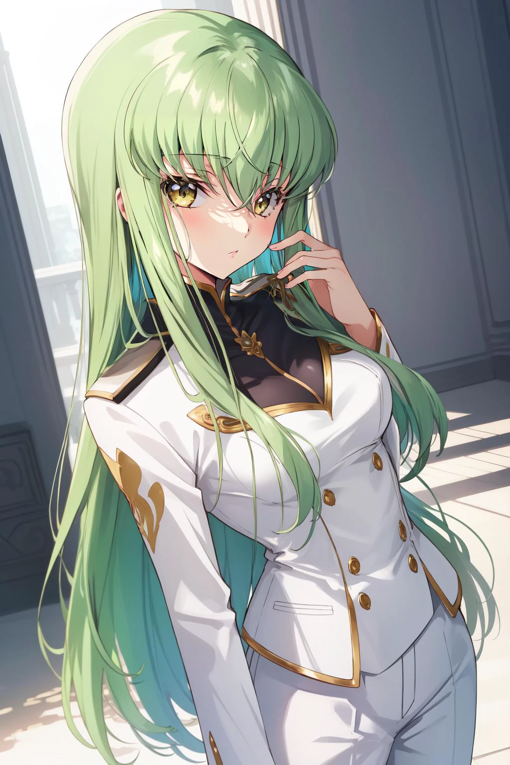 (masterpiece, best quality), intricate details,
1girl, <lora:cc_codegeas-10:0.8> cc_codegeass, hair between eyes, very long hair, white suit