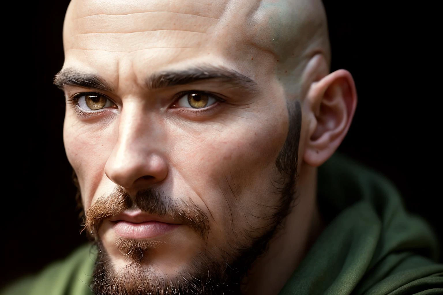an awarded profesional photography of (1man:1.3) faery with Chestnut eyes with male bald head hairstyle and short boxed beard in mint green color, wearing a dog costume thinking, arm support in shrine ,(epic scene:1.3),ultradetialed character with perfect face,detailed skin,(ultrasharp:1.3),(masterpiece:1.1),best quality,(photorealistic:1.2),ultrarealistic,realistic ultradetailed character,4k perfect quality, <lyco:GoodHands-beta2:1> by by Gordon Parks Practical Lighting camera angle from side and focus on face Magnificent,Imperceptible detail,Intricately designed, (perfect quality face:1.5) hyper-detailed complex, insanely detailed, detailed clothes, detailed skin, detailed body, , 1man, realistic lights, realistic shadows, profesional photo