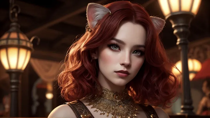 best quality, masterpiece, of a female, dressed as a Vampire, with red hair, with a female Graceful half-up hairstyle with elegant curls and a beaded hair comb, wearing a kitsunemask, <lora:kitsunev0.4:0.9>, portrait, posing, In a magical carnival with fantastical beasts, fortune tellers, and enchanted rides,, realistic, concept art, cinematic, volumetric lighting, highly detailed, 8k with cat balinese ultradetialed character with perfect face,detailed skin,(ultrasharp:1.3),(masterpiece:1.1),best quality AS-YoungV2,(photorealistic:1.2),ultrarealistic,realistic ultradetailed character,4k perfect quality,<lyco:GoodHands-beta2:1>Magnificent,Imperceptible detail,Intricately designed,