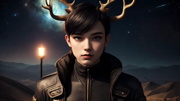 best quality, masterpiece, of a male, dressed as a Psionicist, with black hair, with a male Sleek bob with a blunt cut hairstyle, wearing a antlers, portrait, standing, In a dark abyss where stars are born and cosmic entities dwell,, realistic, concept art, cinematic, volumetric lighting, highly detailed, 8k with cat balinese ultradetialed character with perfect face,detailed skin,(ultrasharp:1.3),(masterpiece:1.1),best quality AS-YoungV2,(photorealistic:1.2),ultrarealistic,realistic ultradetailed character,4k perfect quality,<lyco:GoodHands-beta2:1>Magnificent,Imperceptible detail,Intricately designed,